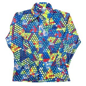 Vintage 70s SKYR Scandia Trading Button Up Shirt Nylon Disco Retro Trippy Mod